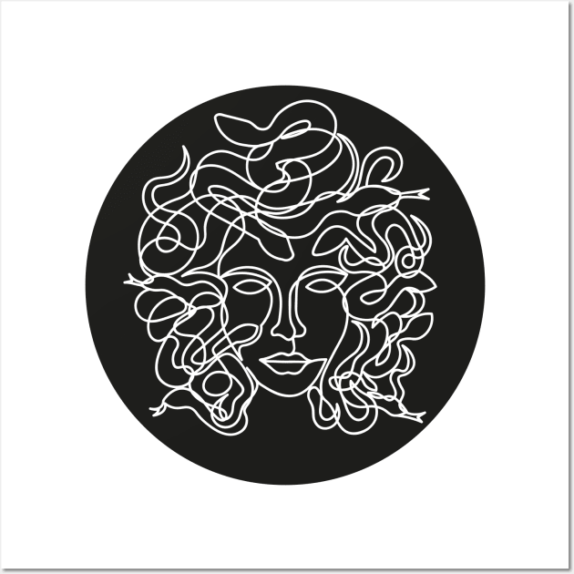 Medusa Single Line Style Black Circle Wall Art by EyeseeMS